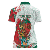Mexico Football Custom Women Polo Shirt El Tri Aztec Calendar Brush Style