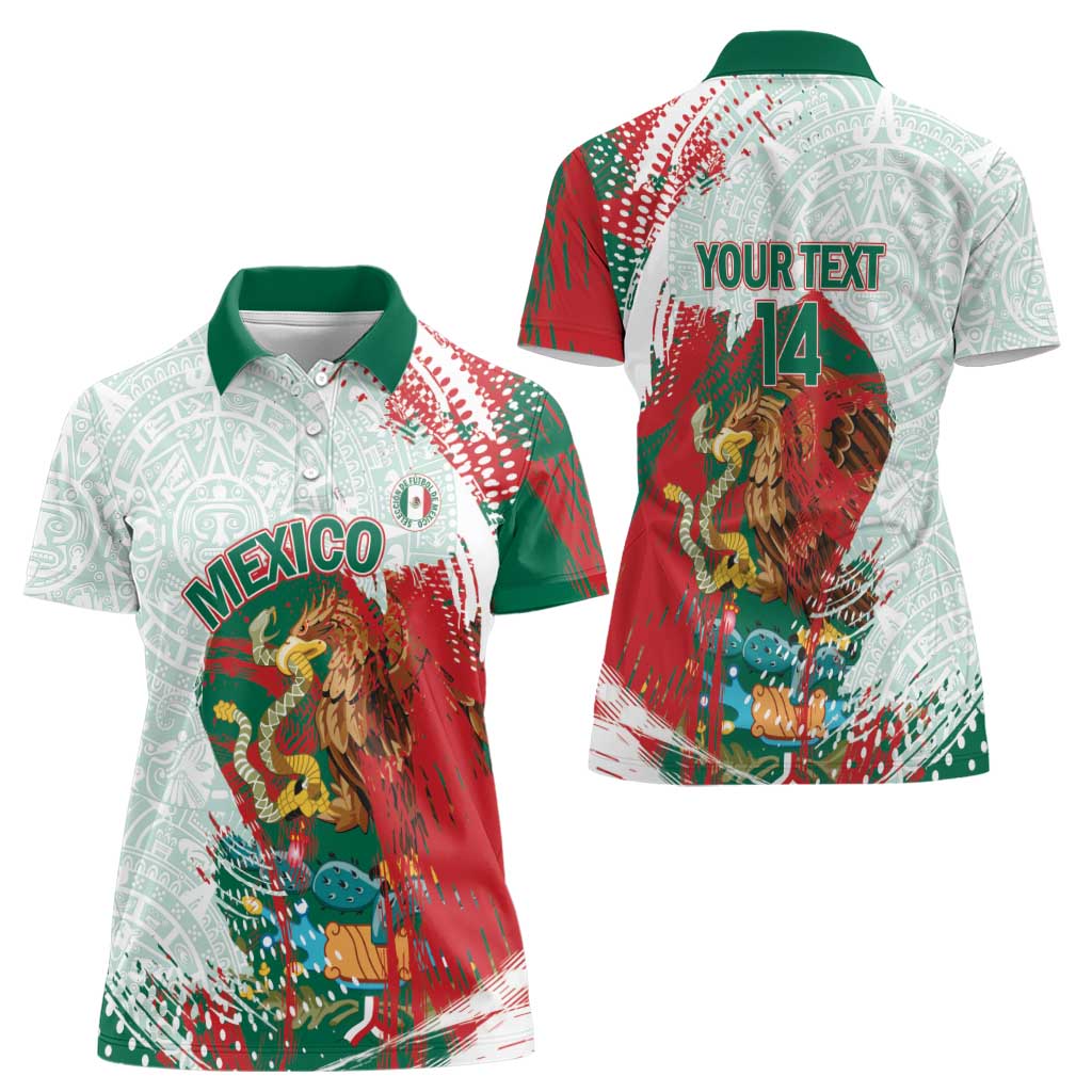 Mexico Football Custom Women Polo Shirt El Tri Aztec Calendar Brush Style