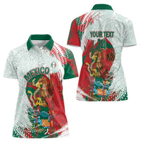 Mexico Football Custom Women Polo Shirt El Tri Aztec Calendar Brush Style