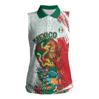 Mexico Football Custom Women Sleeveless Polo Shirt El Tri Aztec Calendar Brush Style