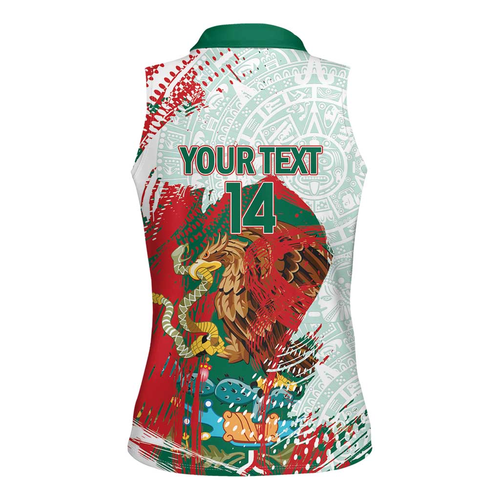 Mexico Football Custom Women Sleeveless Polo Shirt El Tri Aztec Calendar Brush Style