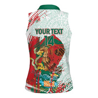 Mexico Football Custom Women Sleeveless Polo Shirt El Tri Aztec Calendar Brush Style