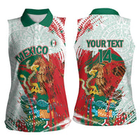 Mexico Football Custom Women Sleeveless Polo Shirt El Tri Aztec Calendar Brush Style