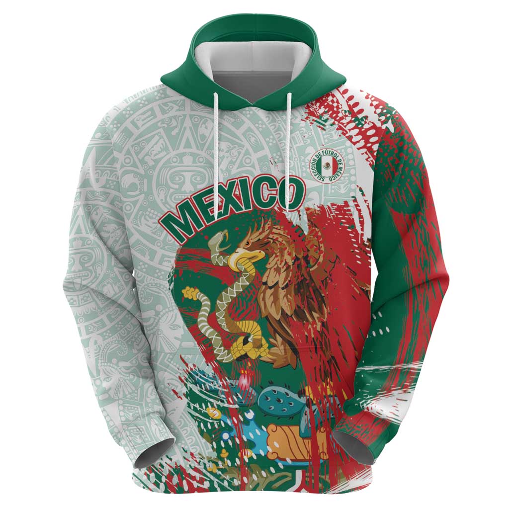 Mexico Football Custom Zip Hoodie El Tri Aztec Calendar Brush Style