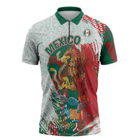Mexico Football Custom Zipper Polo Shirt El Tri Aztec Calendar Brush Style