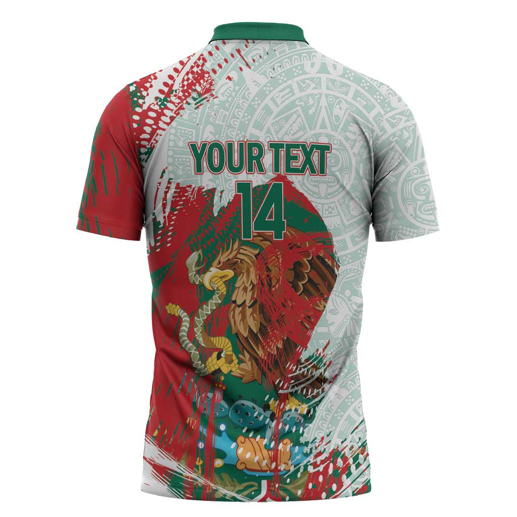 Mexico Football Custom Zipper Polo Shirt El Tri Aztec Calendar Brush Style