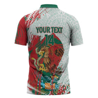 Mexico Football Custom Zipper Polo Shirt El Tri Aztec Calendar Brush Style