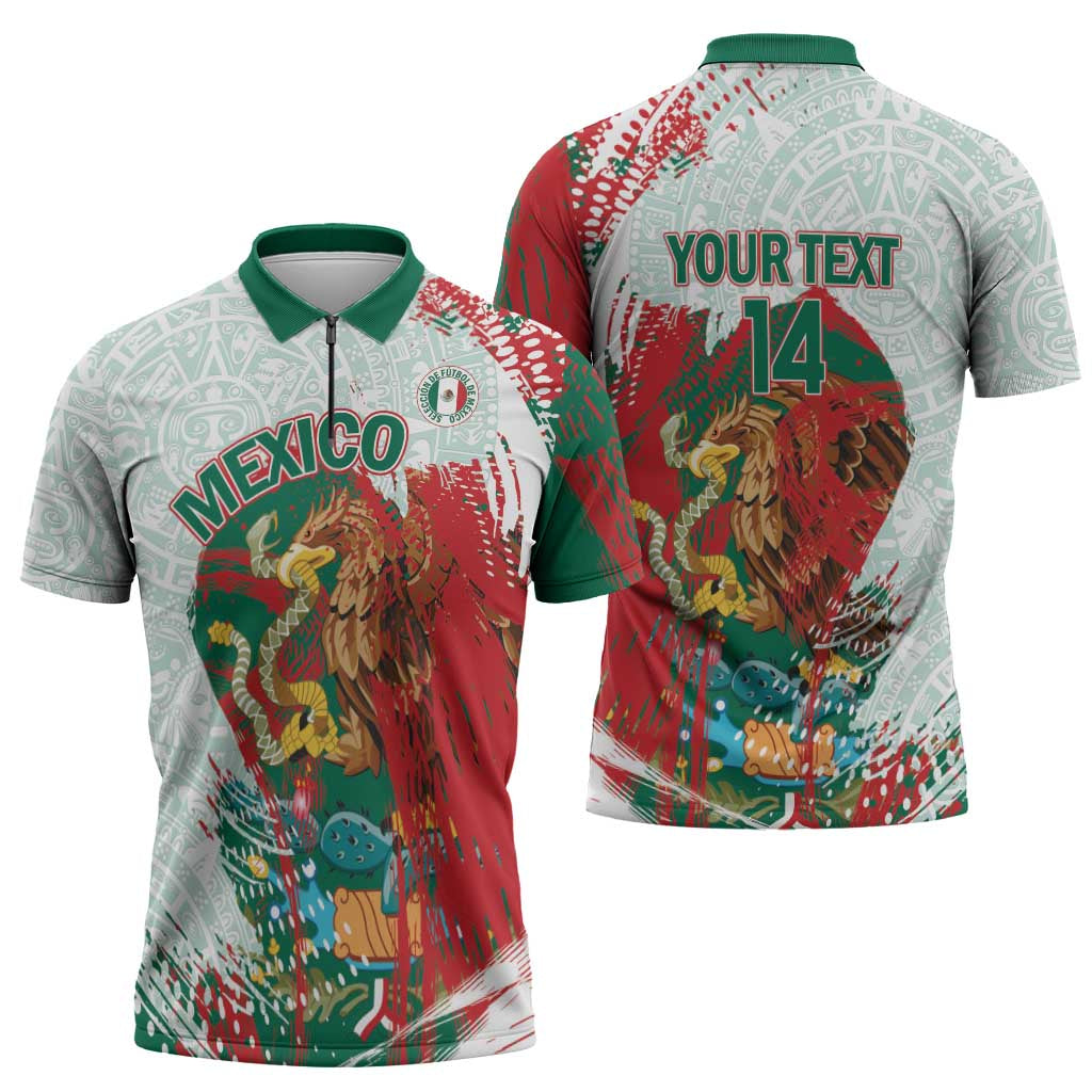 Mexico Football Custom Zipper Polo Shirt El Tri Aztec Calendar Brush Style