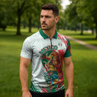Mexico Football Custom Zipper Polo Shirt El Tri Aztec Calendar Brush Style