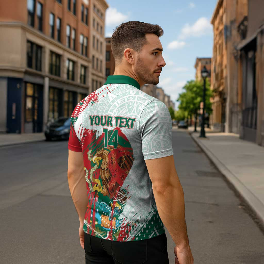 Mexico Football Custom Zipper Polo Shirt El Tri Aztec Calendar Brush Style