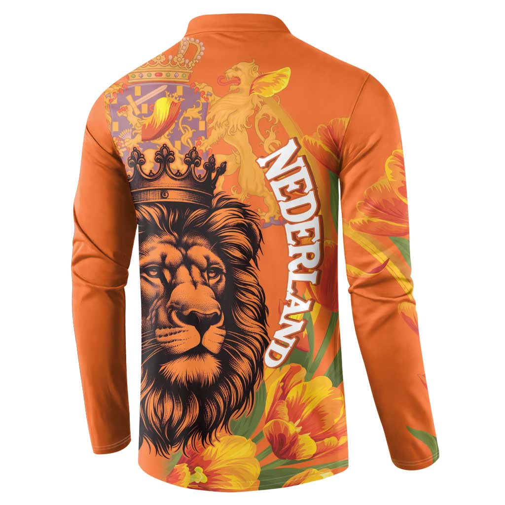 Nederland Fijne Koningsdag Button Sweatshirt Netherlands Lion With Orange Tulips