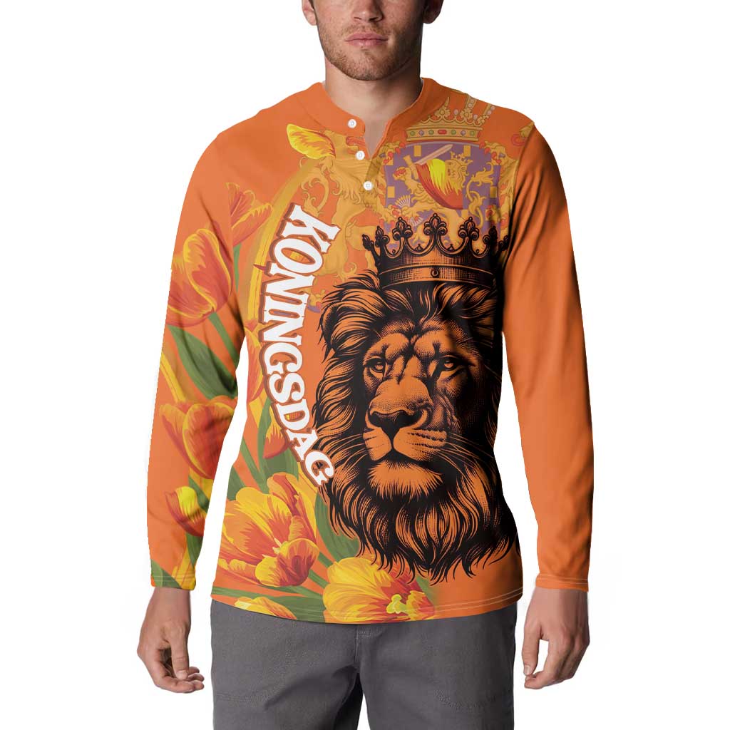 Nederland Fijne Koningsdag Button Sweatshirt Netherlands Lion With Orange Tulips