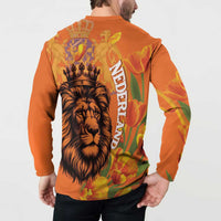 Nederland Fijne Koningsdag Button Sweatshirt Netherlands Lion With Orange Tulips
