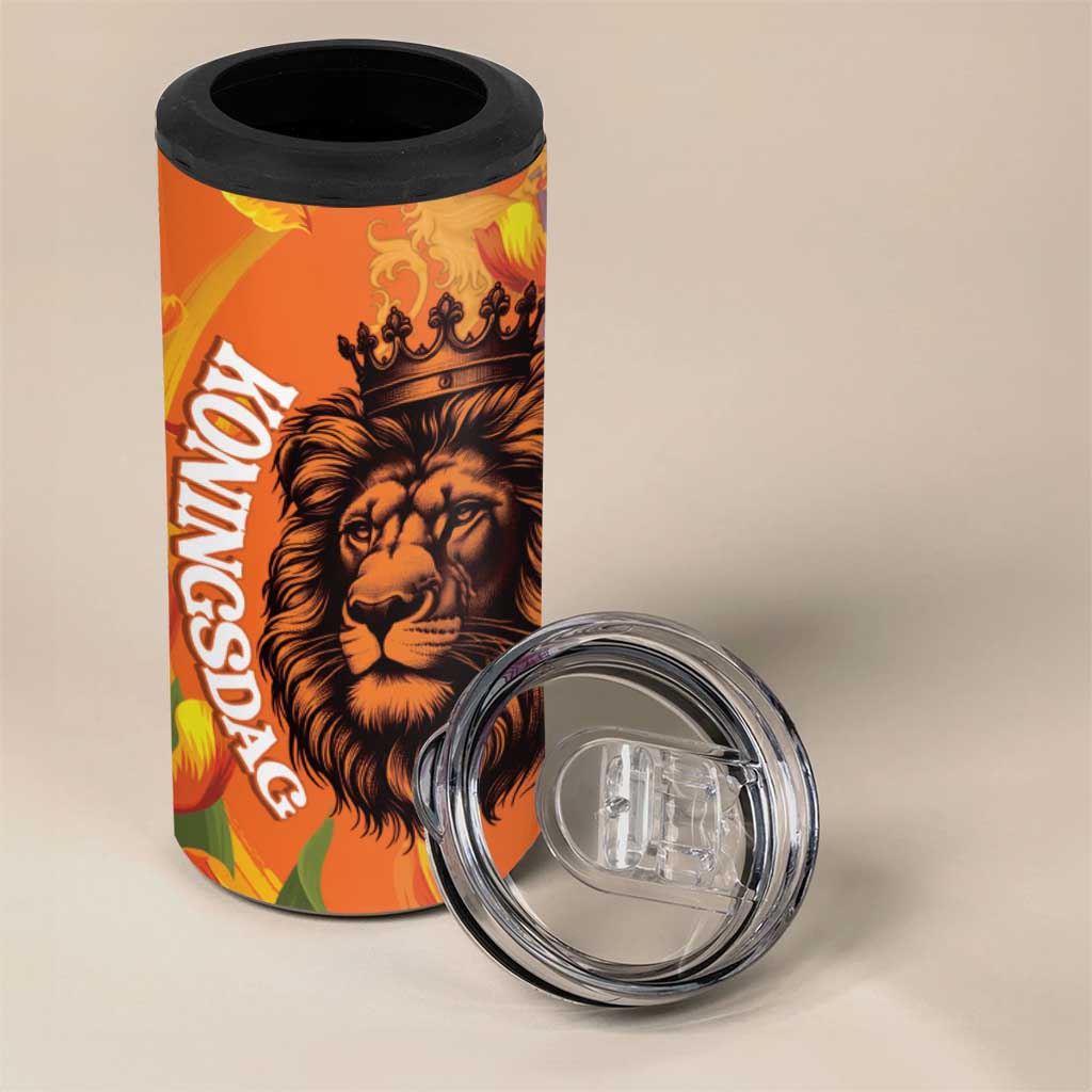 Nederland Fijne Koningsdag 4 in 1 Can Cooler Tumbler Netherlands Lion With Orange Tulips