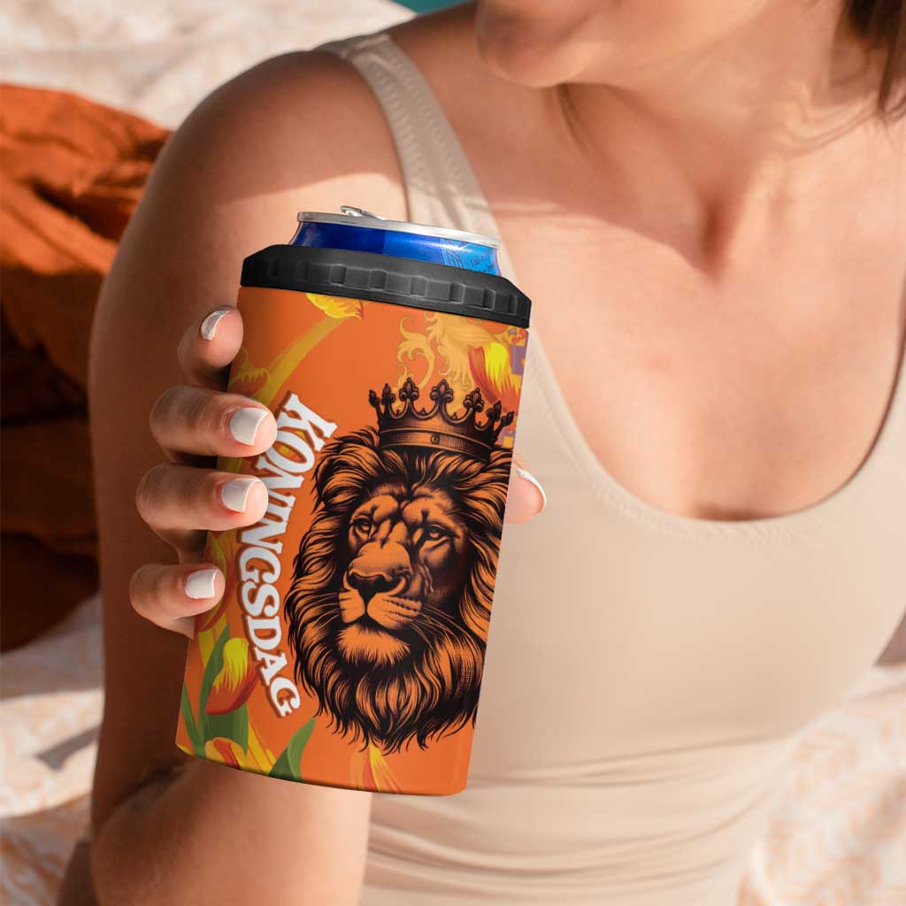 Nederland Fijne Koningsdag 4 in 1 Can Cooler Tumbler Netherlands Lion With Orange Tulips