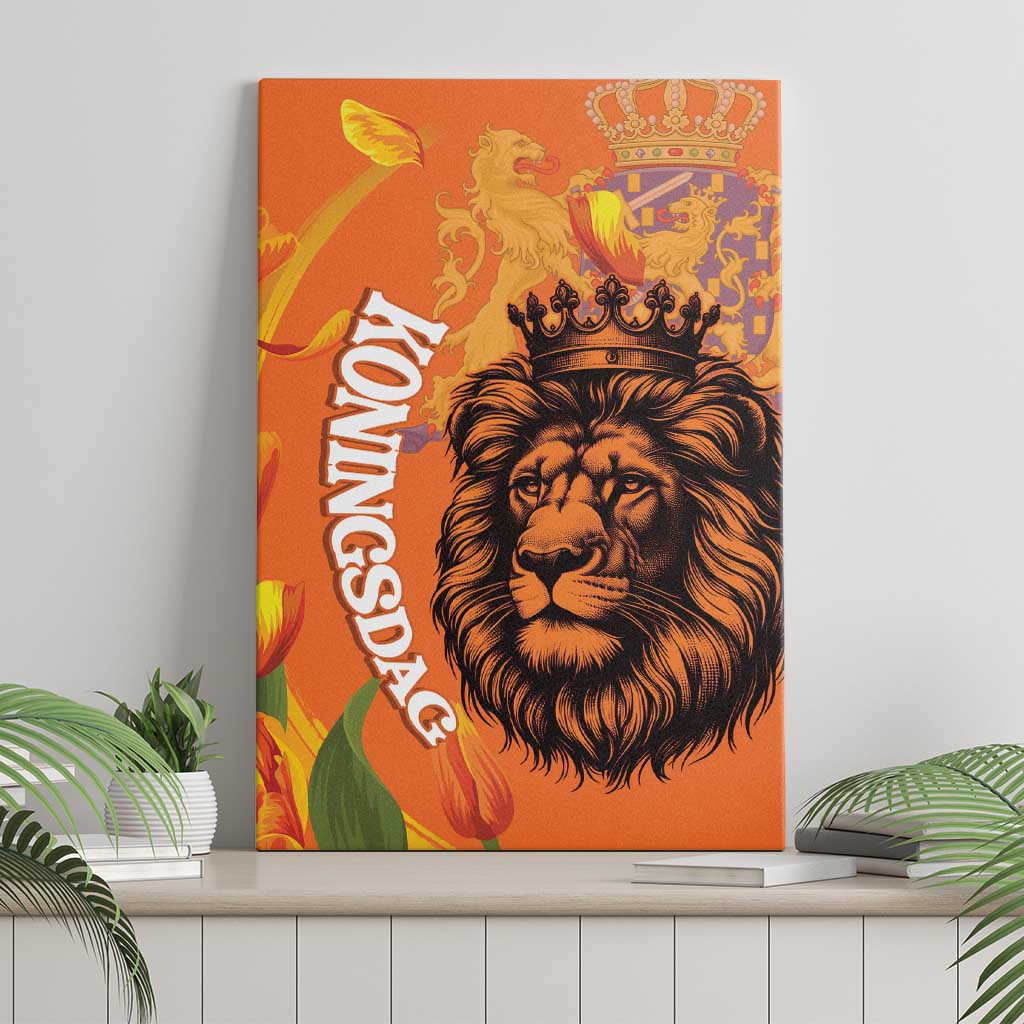 Nederland Fijne Koningsdag Canvas Wall Art Netherlands Lion With Orange Tulips
