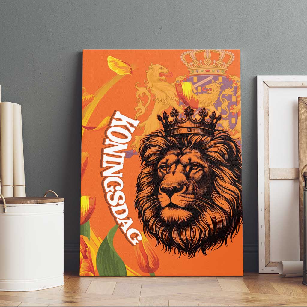 Nederland Fijne Koningsdag Canvas Wall Art Netherlands Lion With Orange Tulips
