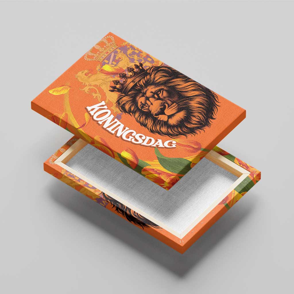 Nederland Fijne Koningsdag Canvas Wall Art Netherlands Lion With Orange Tulips