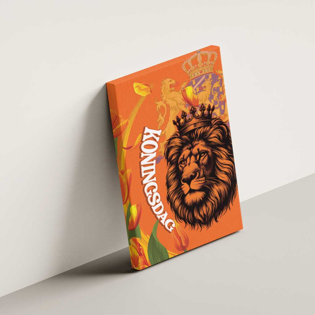 Nederland Fijne Koningsdag Canvas Wall Art Netherlands Lion With Orange Tulips
