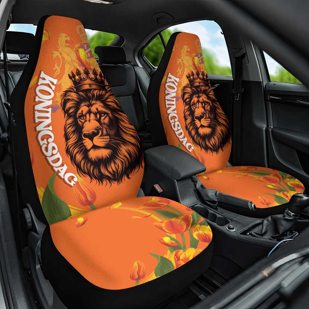 Nederland Fijne Koningsdag Car Seat Cover Netherlands Lion With Orange Tulips