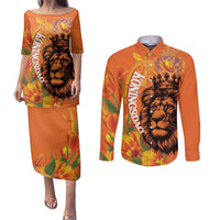 Nederland Fijne Koningsdag Couples Matching Puletasi and Long Sleeve Button Shirt Netherlands Lion With Orange Tulips