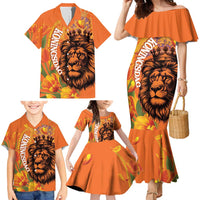 Nederland Fijne Koningsdag Family Matching Mermaid Dress and Hawaiian Shirt Netherlands Lion With Orange Tulips