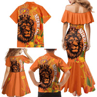 Nederland Fijne Koningsdag Family Matching Mermaid Dress and Hawaiian Shirt Netherlands Lion With Orange Tulips