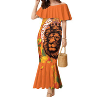 Nederland Fijne Koningsdag Family Matching Mermaid Dress and Hawaiian Shirt Netherlands Lion With Orange Tulips
