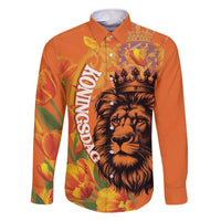 Nederland Fijne Koningsdag Family Matching Off The Shoulder Long Sleeve Dress and Hawaiian Shirt Netherlands Lion With Orange Tulips