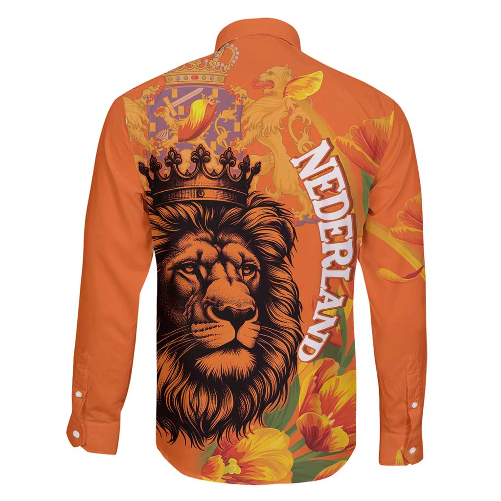 Nederland Fijne Koningsdag Family Matching Off Shoulder Short Dress and Hawaiian Shirt Netherlands Lion With Orange Tulips