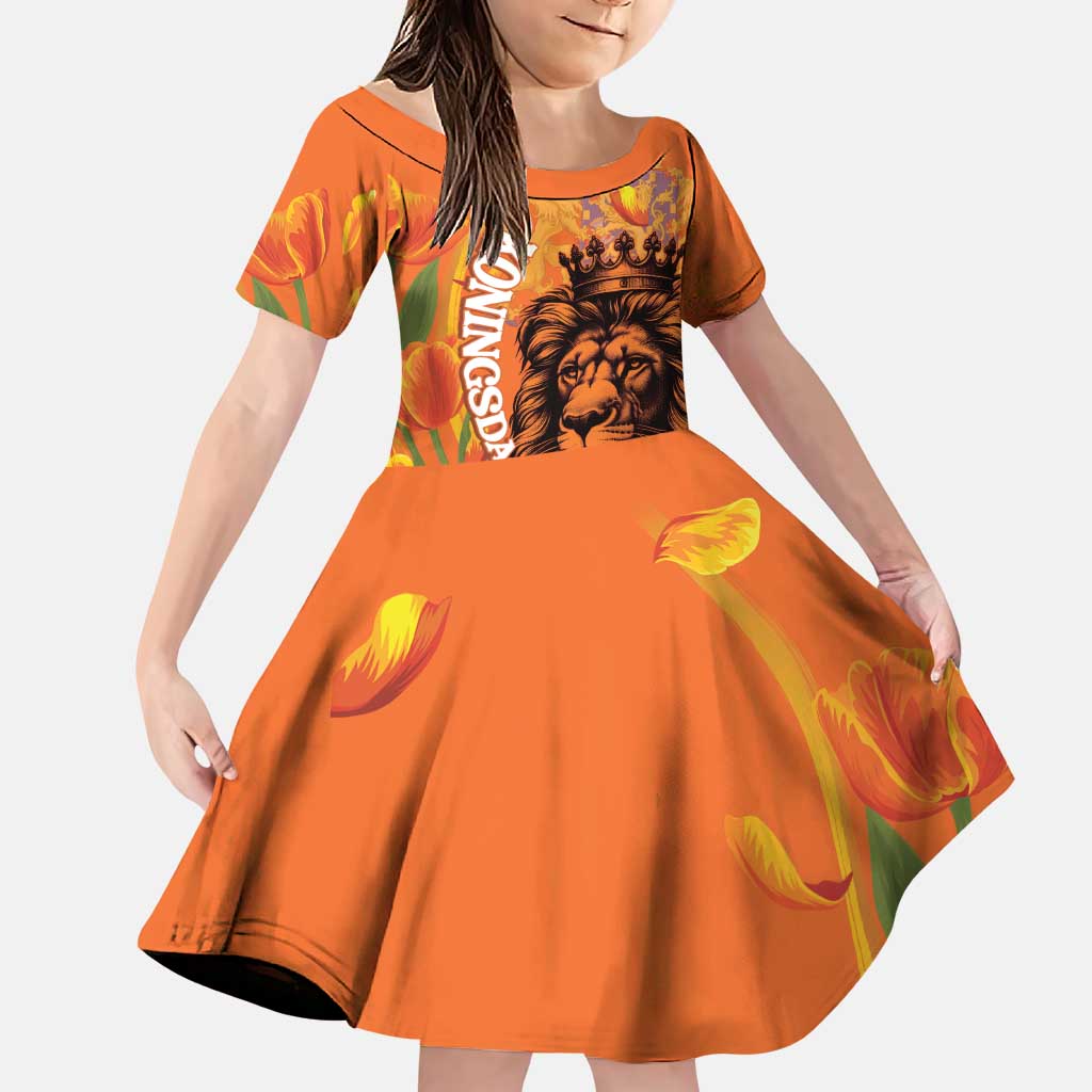 Nederland Fijne Koningsdag Family Matching Puletasi and Hawaiian Shirt Netherlands Lion With Orange Tulips
