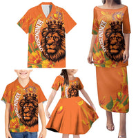 Nederland Fijne Koningsdag Family Matching Puletasi and Hawaiian Shirt Netherlands Lion With Orange Tulips