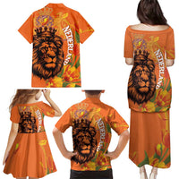 Nederland Fijne Koningsdag Family Matching Puletasi and Hawaiian Shirt Netherlands Lion With Orange Tulips