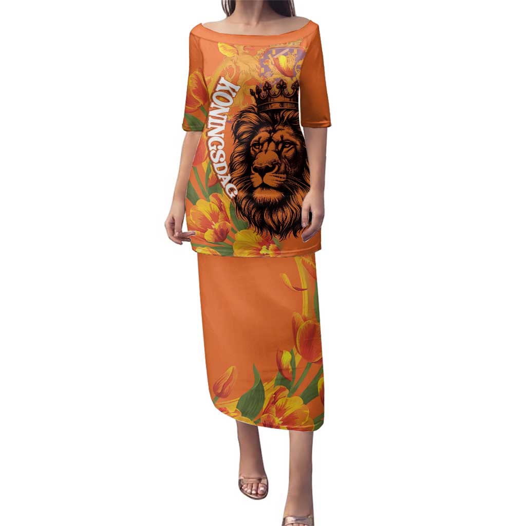 Nederland Fijne Koningsdag Family Matching Puletasi and Hawaiian Shirt Netherlands Lion With Orange Tulips
