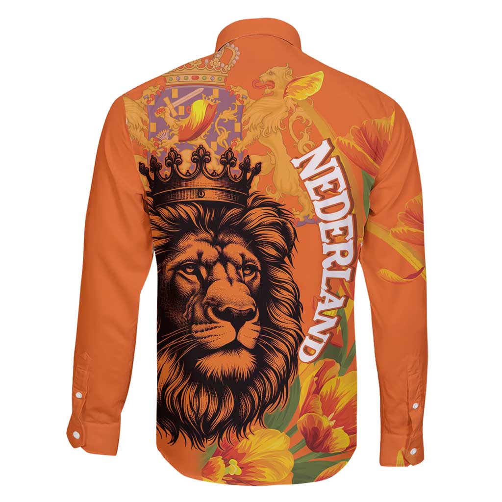 Nederland Fijne Koningsdag Family Matching Short Sleeve Bodycon Dress and Hawaiian Shirt Netherlands Lion With Orange Tulips