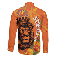 Nederland Fijne Koningsdag Family Matching Short Sleeve Bodycon Dress and Hawaiian Shirt Netherlands Lion With Orange Tulips
