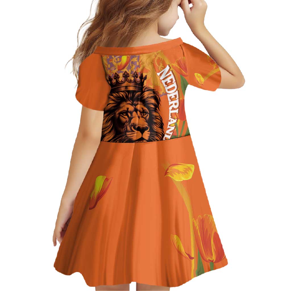 Nederland Fijne Koningsdag Family Matching Summer Maxi Dress and Hawaiian Shirt Netherlands Lion With Orange Tulips
