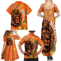 Nederland Fijne Koningsdag Family Matching Summer Maxi Dress and Hawaiian Shirt Netherlands Lion With Orange Tulips