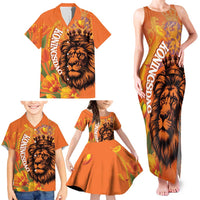 Nederland Fijne Koningsdag Family Matching Tank Maxi Dress and Hawaiian Shirt Netherlands Lion With Orange Tulips