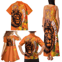 Nederland Fijne Koningsdag Family Matching Tank Maxi Dress and Hawaiian Shirt Netherlands Lion With Orange Tulips