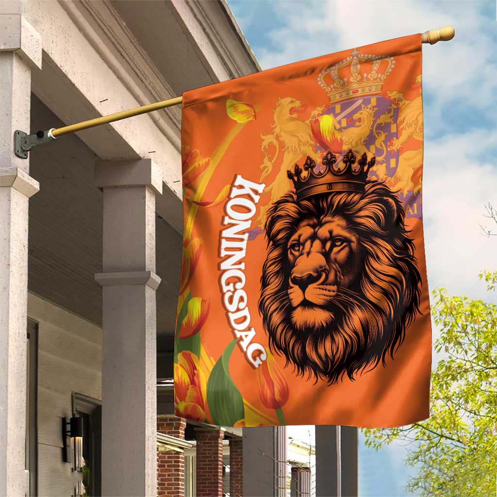 Nederland Fijne Koningsdag Garden Flag Netherlands Lion With Orange Tulips