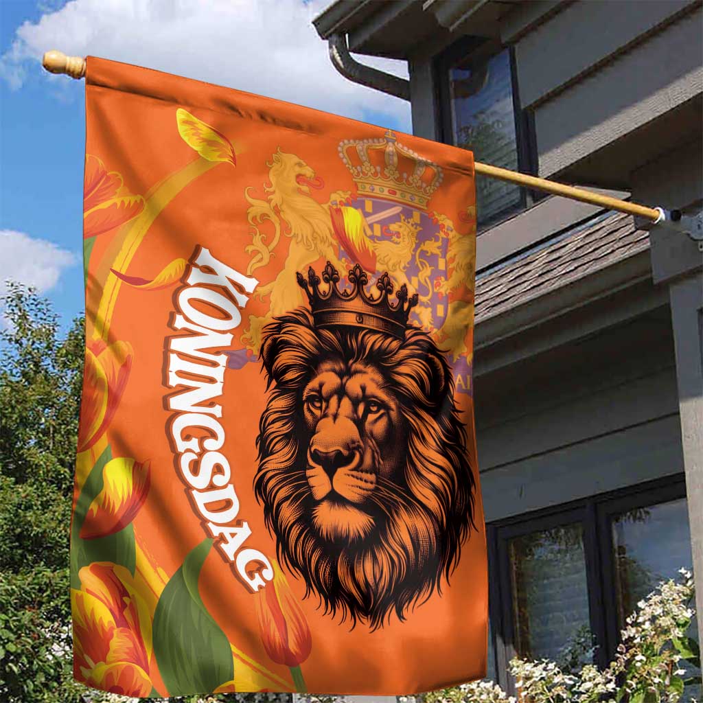 Nederland Fijne Koningsdag Garden Flag Netherlands Lion With Orange Tulips