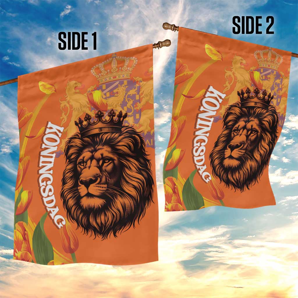 Nederland Fijne Koningsdag Garden Flag Netherlands Lion With Orange Tulips
