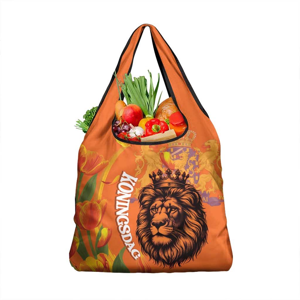Nederland Fijne Koningsdag Grocery Bag Netherlands Lion With Orange Tulips