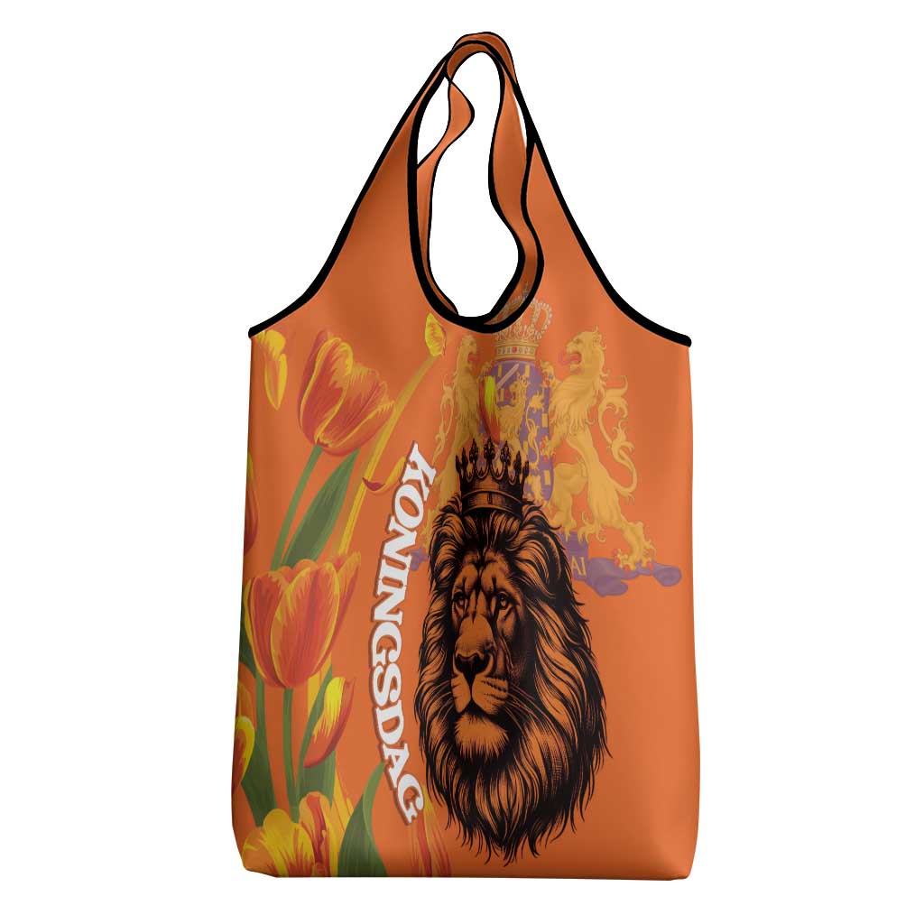 Nederland Fijne Koningsdag Grocery Bag Netherlands Lion With Orange Tulips