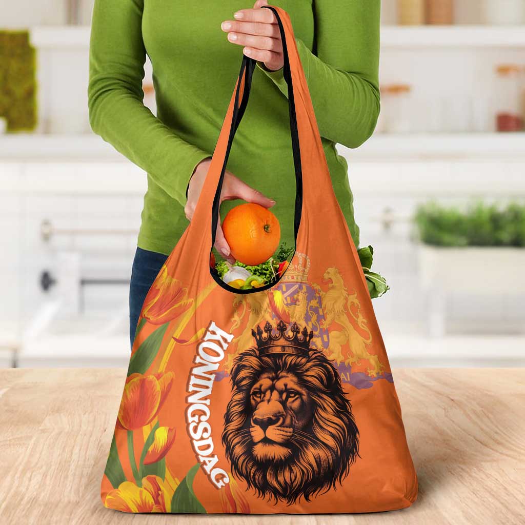 Nederland Fijne Koningsdag Grocery Bag Netherlands Lion With Orange Tulips