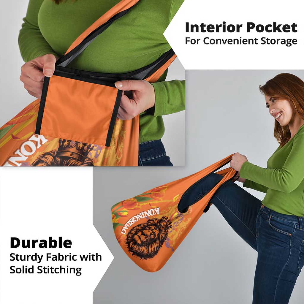 Nederland Fijne Koningsdag Grocery Bag Netherlands Lion With Orange Tulips