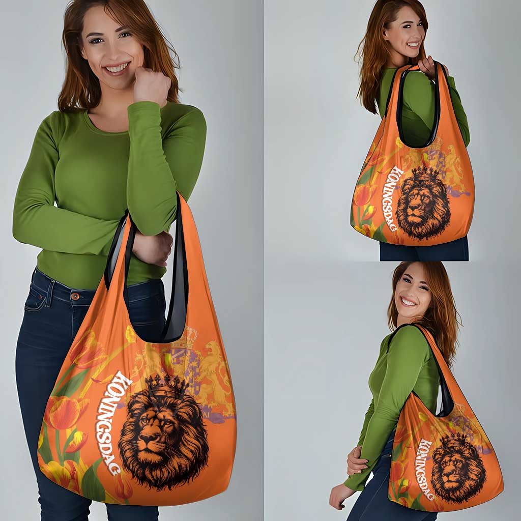 Nederland Fijne Koningsdag Grocery Bag Netherlands Lion With Orange Tulips