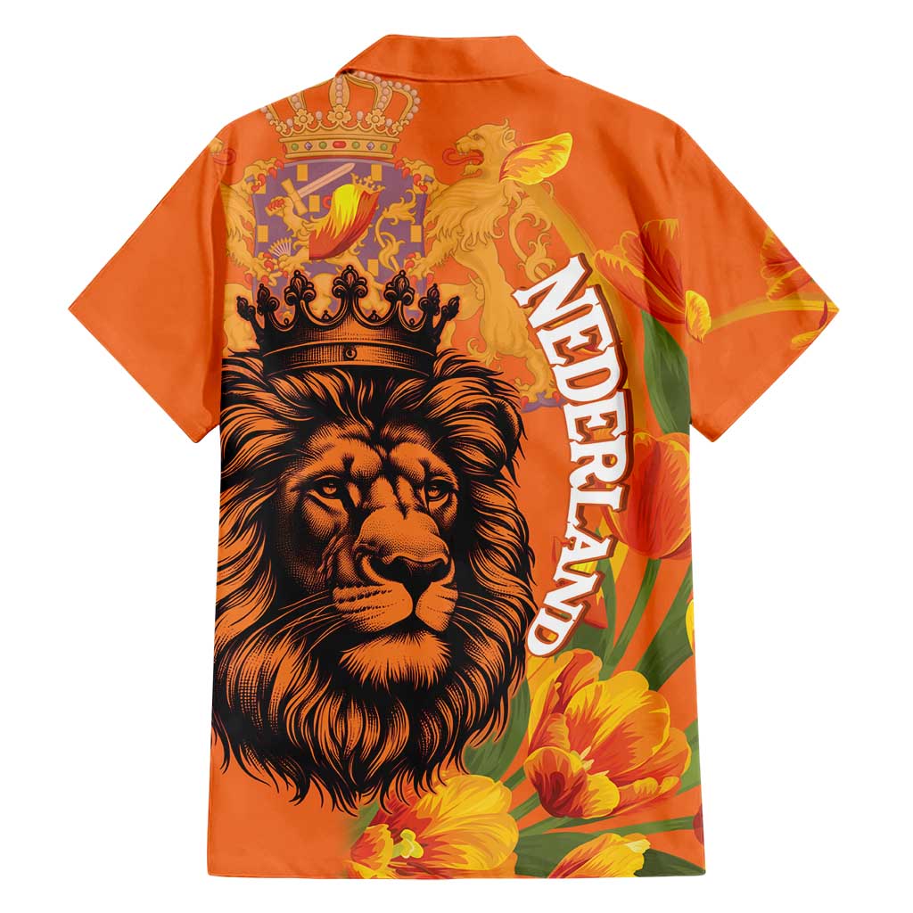Nederland Fijne Koningsdag Hawaiian Shirt Netherlands Lion With Orange Tulips