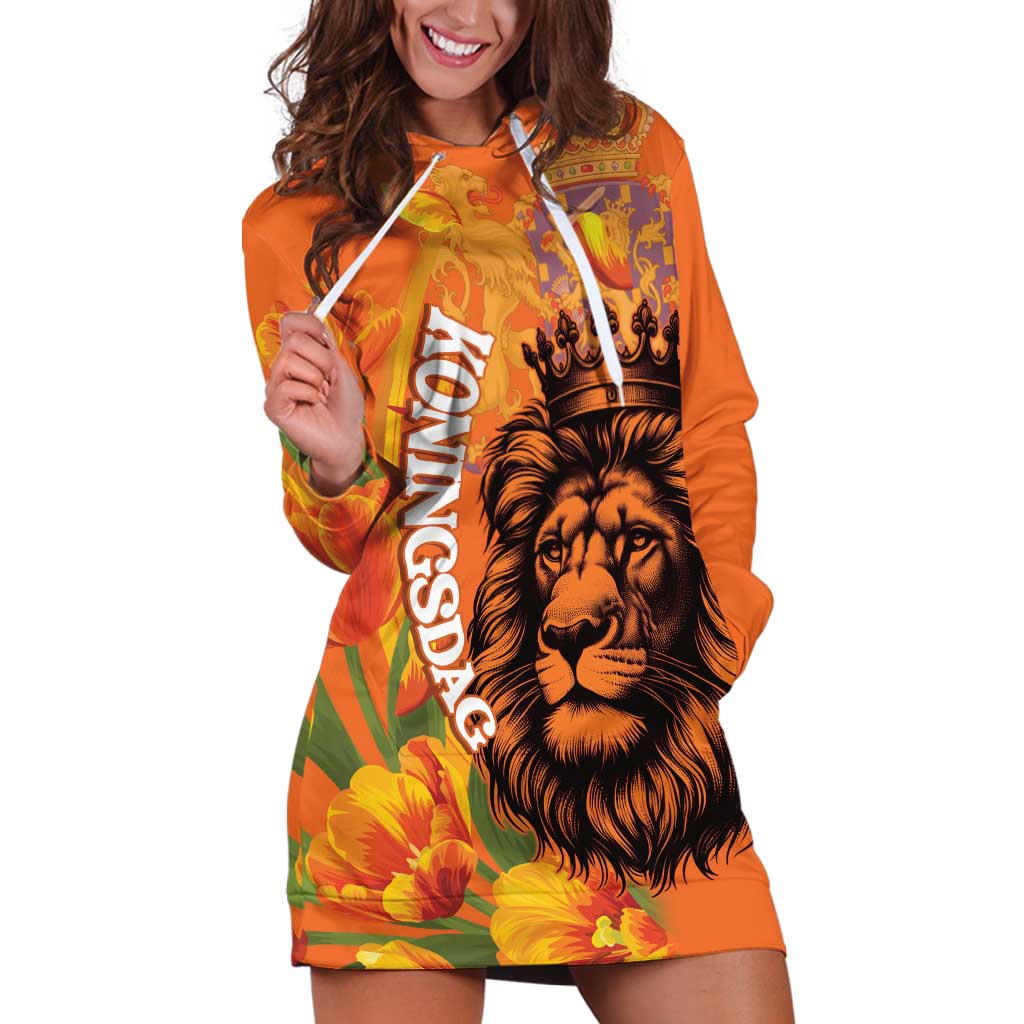 Nederland Fijne Koningsdag Hoodie Dress Netherlands Lion With Orange Tulips